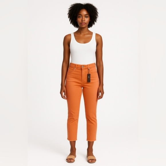 Mona High Rise Tractr Jeans Spanish Vanilla Denim Skinny Crop Fray MSRP $90 (D4) - Picture 1 of 10